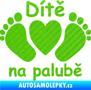 Samolepka Dítě v autě 089 nožičky s nápisem 3D karbon zelený kawasaki