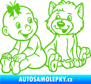 Samolepka Dítě v autě 095 levá holčička s pejskem 3D karbon zelený kawasaki