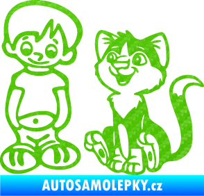 Samolepka Dítě v autě 097 levá kluk a kočka 3D karbon zelený kawasaki