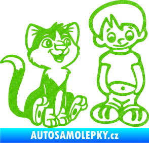 Samolepka Dítě v autě 097 pravá kluk a kočka 3D karbon zelený kawasaki
