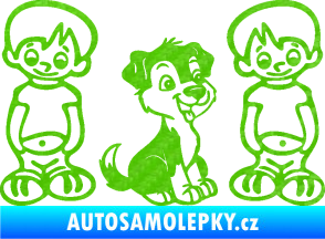 Samolepka Dítě v autě 103 pravá dva kluci a pes 3D karbon zelený kawasaki