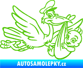 Samolepka Dítě v autě 108 pravá čáp nese miminko 3D karbon zelený kawasaki