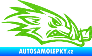 Samolepka Divoké prase 002 pravá kanec hlava 3D karbon zelený kawasaki