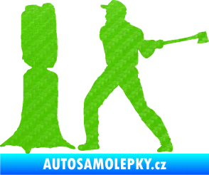 Samolepka Dřevorubec 005 levá sekat kmen 3D karbon zelený kawasaki