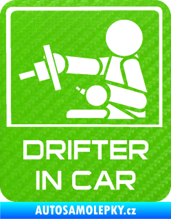 Samolepka Drifter in car 003 3D karbon zelený kawasaki