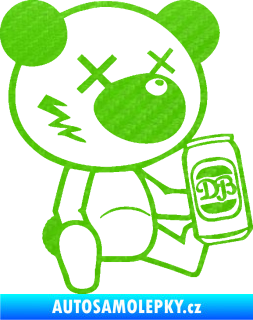 Samolepka Drunk bear 002 pravá medvěd s plechovkou 3D karbon zelený kawasaki