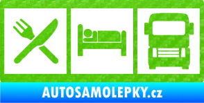 Samolepka Eat, sleep, drive 004 symboly jím, spím, řídím kamion 3D karbon zelený kawasaki