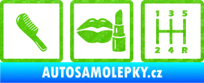 Samolepka Girl race car symboly brush, lipstick, shift 3D karbon zelený kawasaki