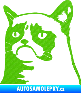 Samolepka Grumpy cat 002 levá 3D karbon zelený kawasaki
