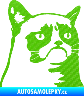 Samolepka Grumpy cat 002 pravá 3D karbon zelený kawasaki
