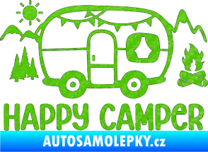 Samolepka Happy camper 002 pravá kempování s karavanem 3D karbon zelený kawasaki