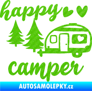 Samolepka Happy camper levá cestování 3D karbon zelený kawasaki