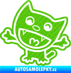 Samolepka Happy cat 002 levá šťastná kočka 3D karbon zelený kawasaki
