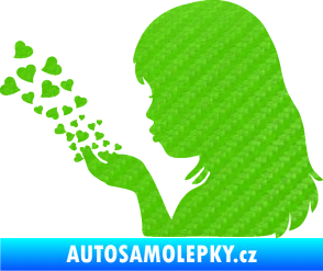 Samolepka Holčička se srdíčky levá 3D karbon zelený kawasaki