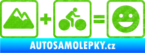 Samolepka Hory + kolo = veselý smajlík cyklista na horách 3D karbon zelený kawasaki