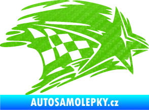 Samolepka Hvězda se šachovnicí pravá 3D karbon zelený kawasaki