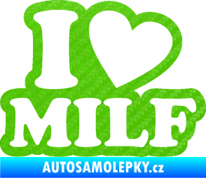 Samolepka I love milf 002 nápis 3D karbon zelený kawasaki