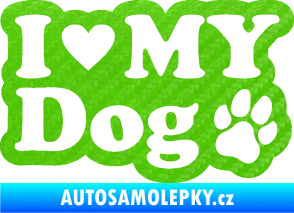 Samolepka I love my dog 002 3D karbon zelený kawasaki