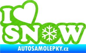 Samolepka I love snow nápis s vločkou 3D karbon zelený kawasaki