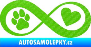 Samolepka Infinity 002 srdce a tlapka pravá 3D karbon zelený kawasaki