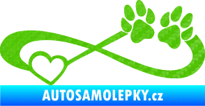 Samolepka Infinity 003 levá srdce a tlapky 3D karbon zelený kawasaki