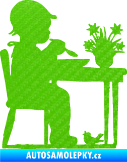 Samolepka Interiér 001 levá dítě u stolečku 3D karbon zelený kawasaki