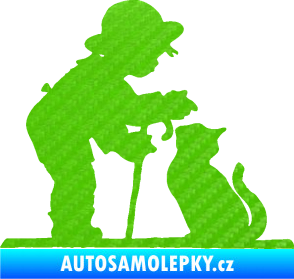 Samolepka Interiér 002 levá dítě s kočičkou 3D karbon zelený kawasaki