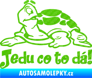 Samolepka Jedu co to dá! 001 levá nápis se želvou 3D karbon zelený kawasaki