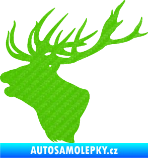 Samolepka Jelen 001 levá silueta hlavy 3D karbon zelený kawasaki