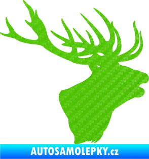 Samolepka Jelen 001 pravá silueta hlavy 3D karbon zelený kawasaki