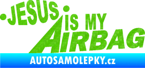 Samolepka Jesus is my airbag nápis 3D karbon zelený kawasaki
