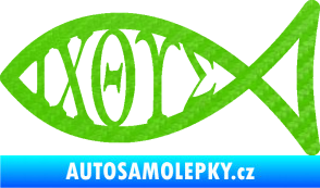 Samolepka Jesus rybička 004 křesťanský symbol znaky 3D karbon zelený kawasaki