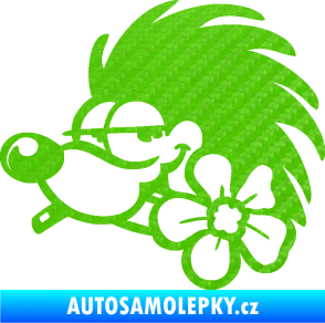 Samolepka Ježek 003 levá s květinou 3D karbon zelený kawasaki
