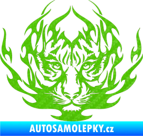 Samolepka Kapota 033 tygr v plamenech 3D karbon zelený kawasaki