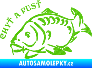 Samolepka Kapr 007 chyť a pusť 3D karbon zelený kawasaki