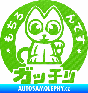 Samolepka Kočička lucky cat JDM 002  3D karbon zelený kawasaki