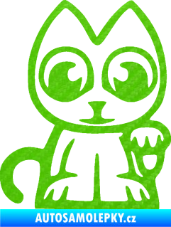Samolepka Kočička lucky cat JDM pravá 3D karbon zelený kawasaki