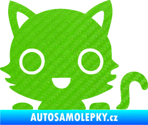 Samolepka Kočka 014 pravá kočka v autě 3D karbon zelený kawasaki