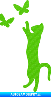 Samolepka Kočka 025 levá s motýlky 3D karbon zelený kawasaki