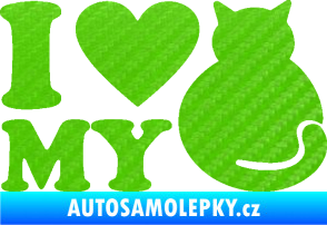 Samolepka Kočka 033 I love my cat 3D karbon zelený kawasaki