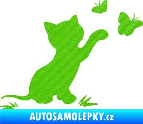 Samolepka Kočka 037 pravá s motýlky 3D karbon zelený kawasaki