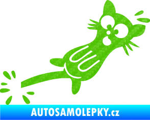 Samolepka Kočka přivřená do dveří pravá 3D karbon zelený kawasaki