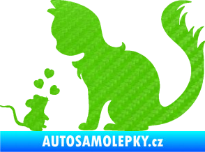 Samolepka Kočka s myší 002 levá 3D karbon zelený kawasaki