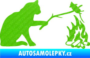 Samolepka Kočka s myší pravá 3D karbon zelený kawasaki