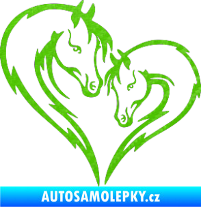Samolepka Koníci 002 - levá srdíčko kůň s hříbátkem 3D karbon zelený kawasaki
