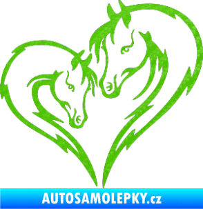 Samolepka Koníci 002 - pravá srdíčko kůň s hříbátkem 3D karbon zelený kawasaki