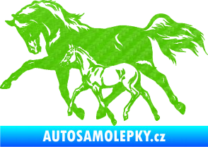 Samolepka Koníci 003 levá kobylka s hříbětem 3D karbon zelený kawasaki
