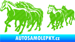 Samolepka Koníci 005 stádo levá 3D karbon zelený kawasaki