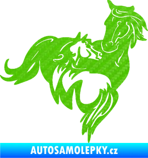 Samolepka Koníci 007 pravá klisna s hříbětem 3D karbon zelený kawasaki