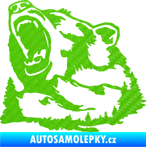 Samolepka Krajina hory 032 levá les s medvědem 3D karbon zelený kawasaki